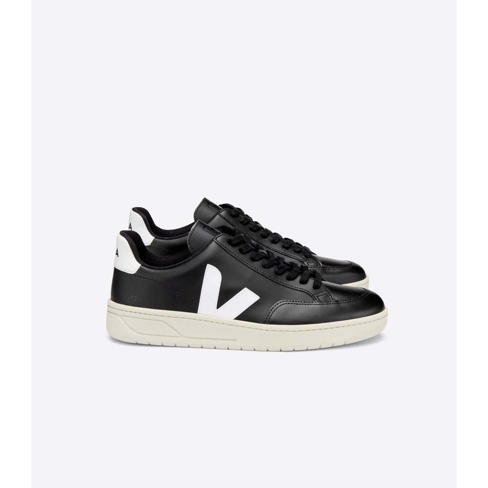 Veja V-12 LEATHER Joggesko Dame Black/White | NO 666VRW